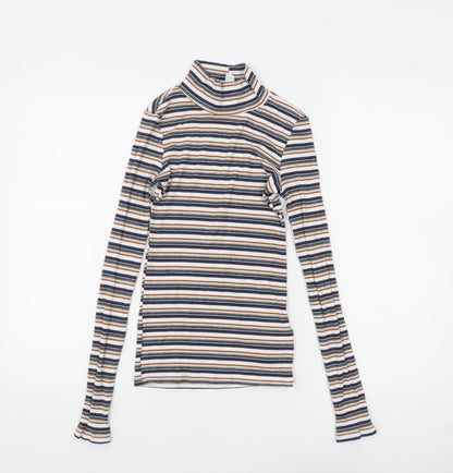 Topshop Women’s Multicoloured Striped Roll Neck Long Sleeve Top Size 10
