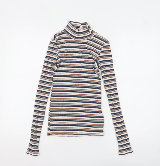 Topshop Women’s Multicoloured Striped Roll Neck Long Sleeve Top Size 10