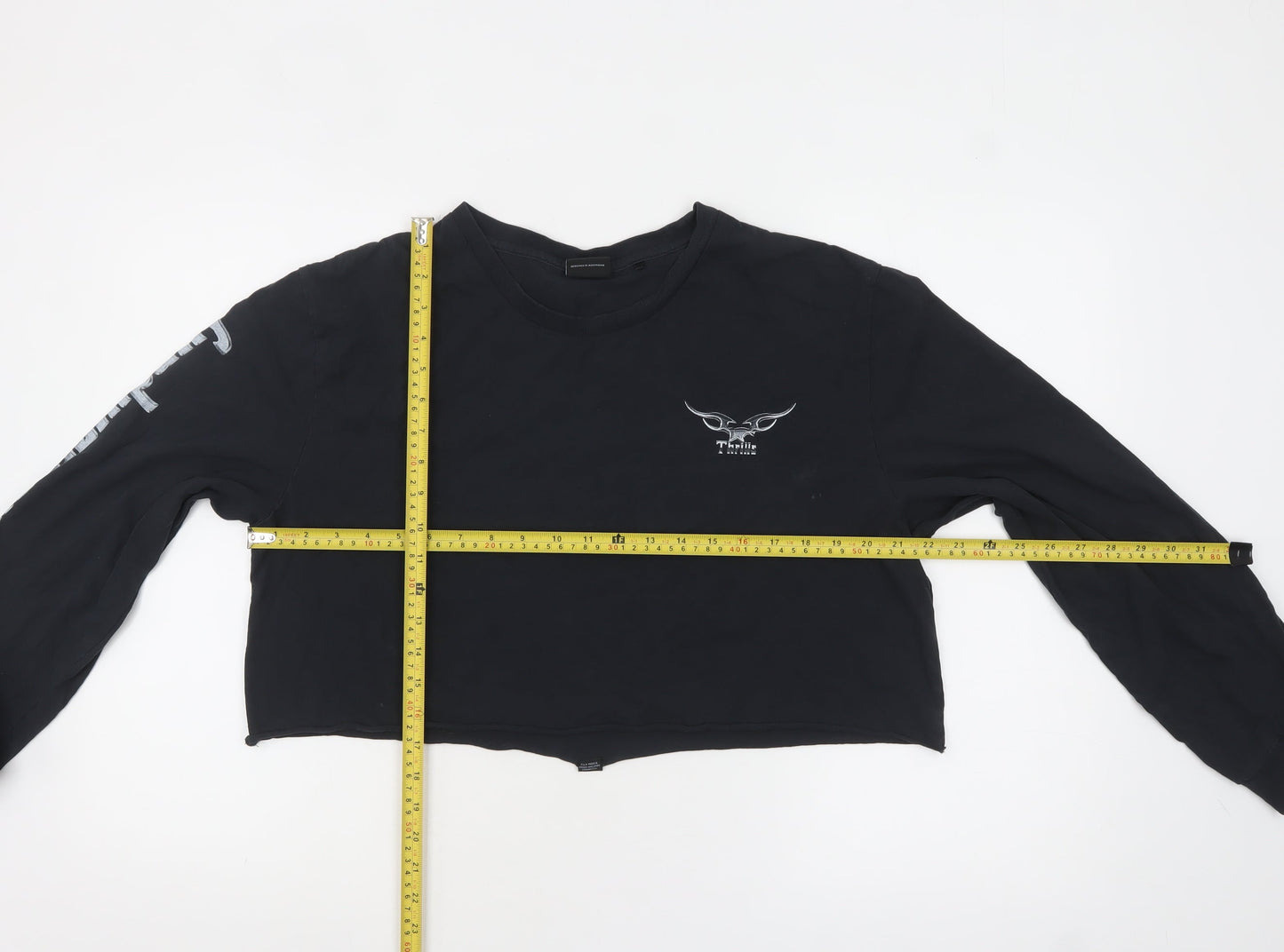 Womens UK Size L Thrills Black Cropped T-Shirt
