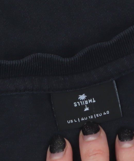 Womens UK Size L Thrills Black Cropped T-Shirt