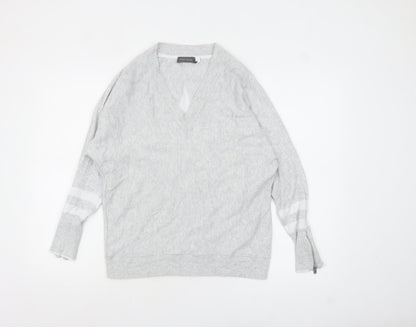 Mint Velvet Women's Grey V-Neck Relaxed Star Jumper Size S
