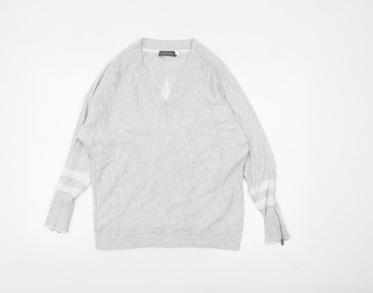 Mint Velvet Women's Grey V-Neck Relaxed Star Jumper Size S