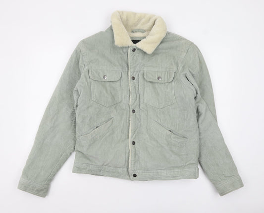 Pull & Bear Men's Green Corduroy Sherpa Lined Jacket Size M