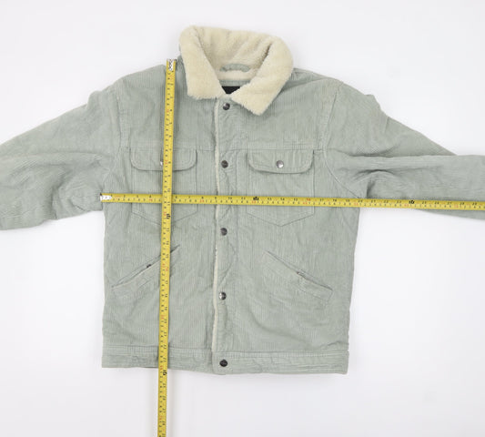 Pull & Bear Men's Green Corduroy Sherpa Lined Jacket Size M
