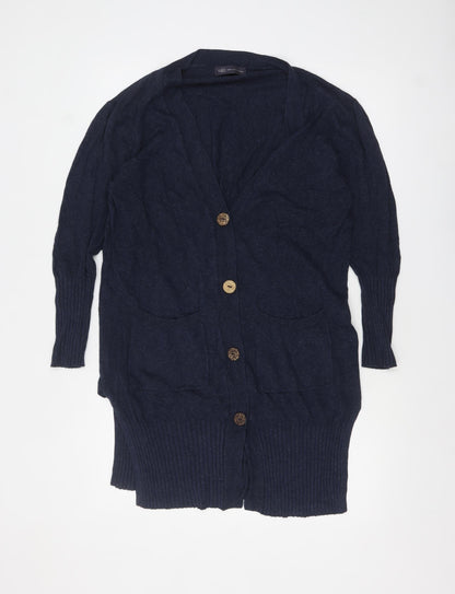 Marks and Spencer Women's Navy Blue Longline V-Neck Cardigan Size L