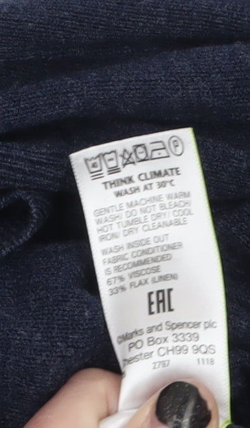 Marks and Spencer Women's Navy Blue Longline V-Neck Cardigan Size L