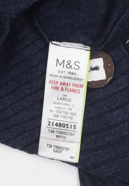Marks and Spencer Women's Navy Blue Longline V-Neck Cardigan Size L