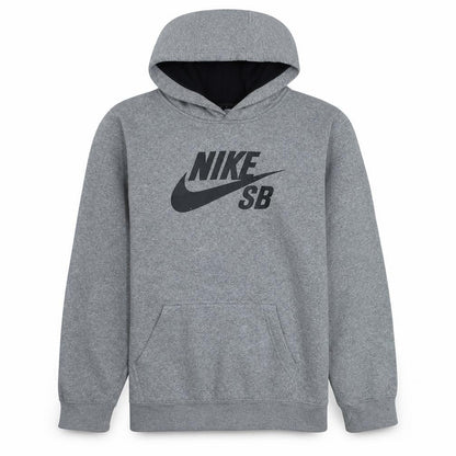 Front view of Nike SB boys’ grey pullover hoodie xl 13-15 years skateboarding style