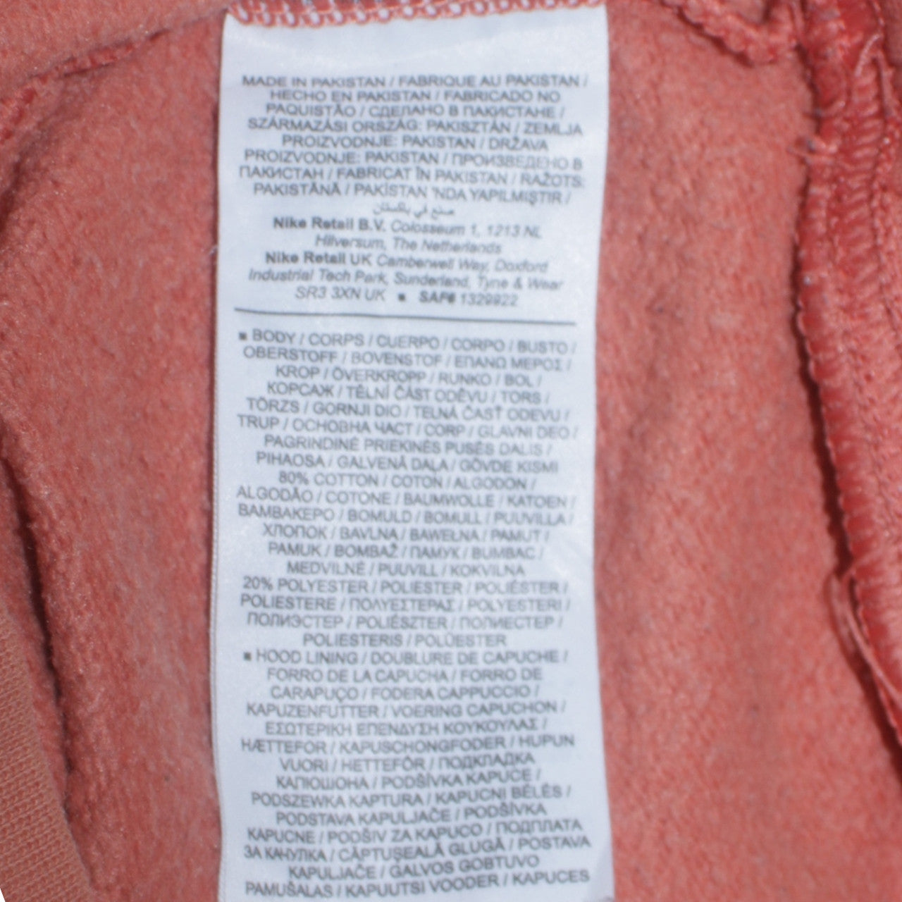 Mens UK Size M Nike Orange Pullover Hoodie