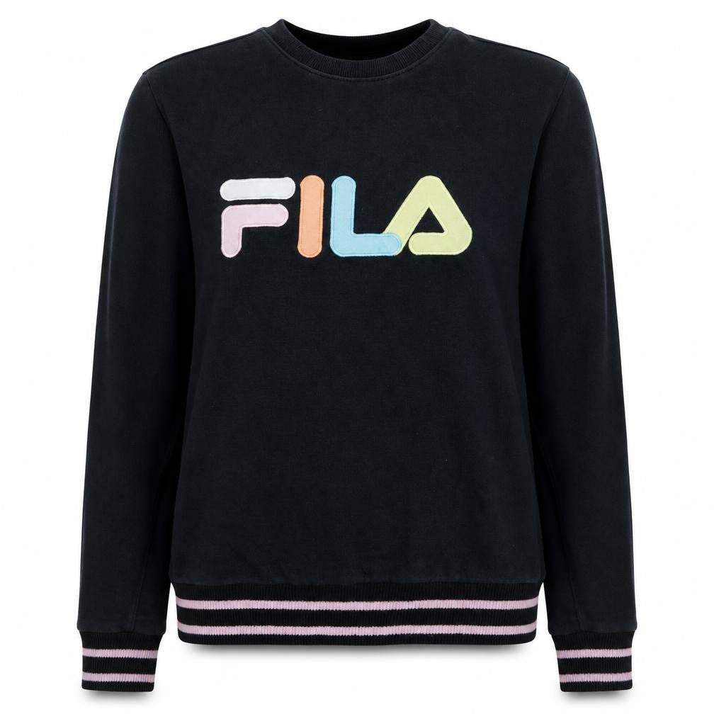 Fila Women Black Crew Neck Logo Sweatshirt Size S