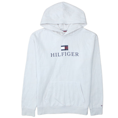 Tommy Hilfiger Boys White Pullover Hoodie 176 Logo Graphic Sweatshirt