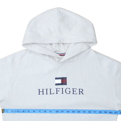 Tommy Hilfiger Boys White Pullover Hoodie 176 Logo Graphic Sweatshirt