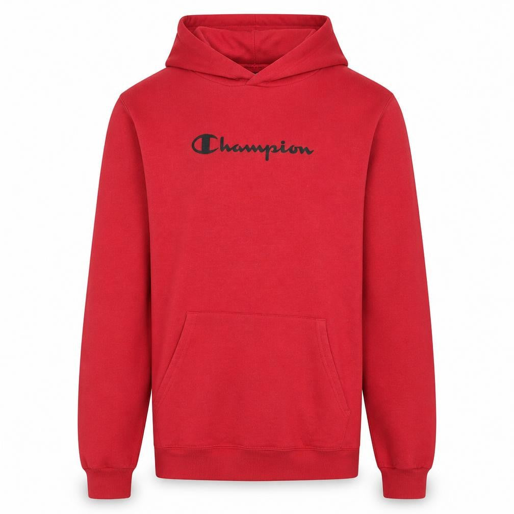 Front view of Champion boys’ red pullover hoodie xl fleece hooded sweatshirt