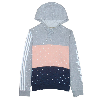 Adidas NEO Womens Grey Pink Navy Polka Dot Hoodie L Pull Over Cotton Blend