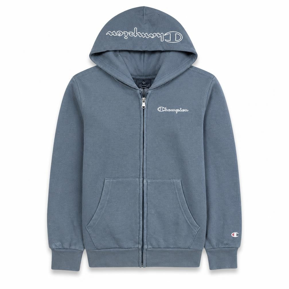 Front view of Champion boys’ blue full zip hoodie 9-10 years regular fit fleece