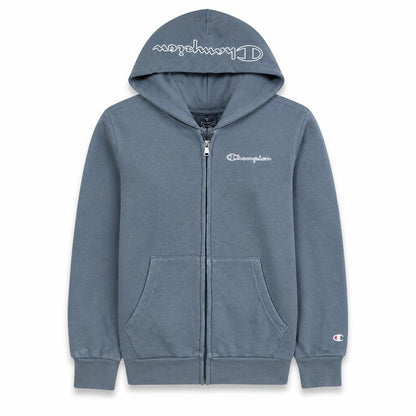 Front view of Champion boys’ blue full zip hoodie 9-10 years regular fit fleece