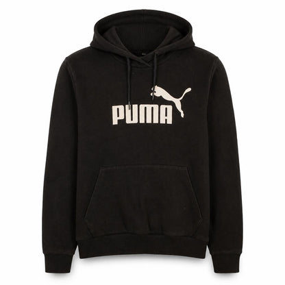 Front view of Puma boys’ black pullover hoodie, size 12, years graphic logo fleece