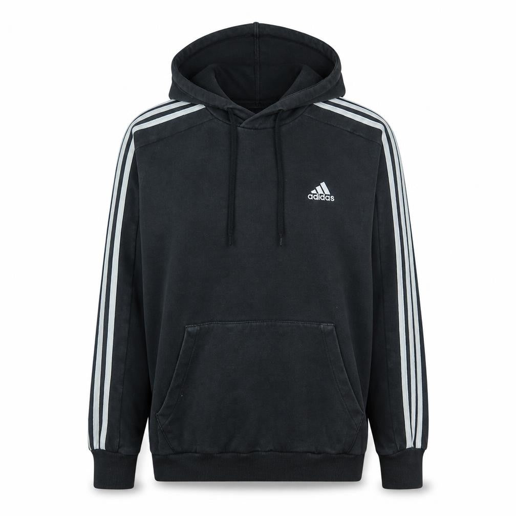 Front view of Adidas Men's Black Pullover Hoodie M - Sports Fleece Sweatshirt