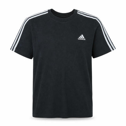 Front view of Adidas Men's Black Large 3-Stripes Crew Neck Sports T-Shirt