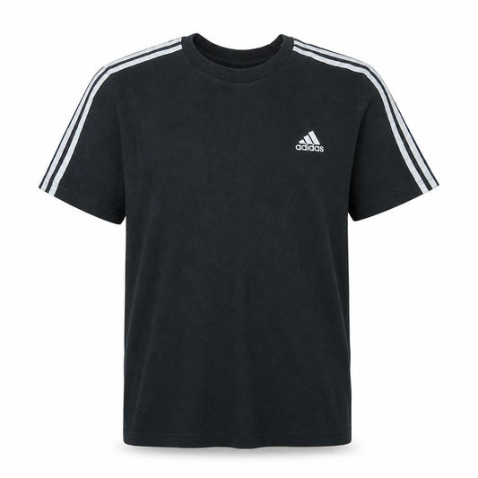 Front view of Adidas Men's Black Large 3-Stripes Crew Neck Sports T-Shirt