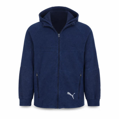 Front view of Puma Men's Blue Full Zip Hoodie, size M, Sports Fleece Sweatshirt