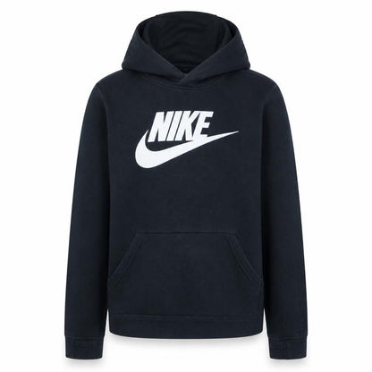 Front view of Nike boys’ black pullover fleece hoodie 12-13 years logo sweatshirt
