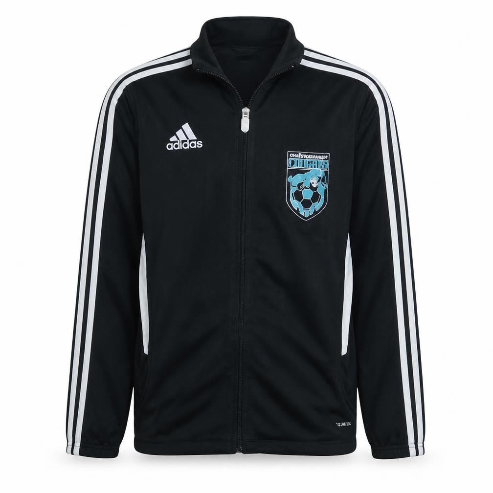 Front view of Adidas boys’ black 13-14 years climalite track jacket châteauguay cougars