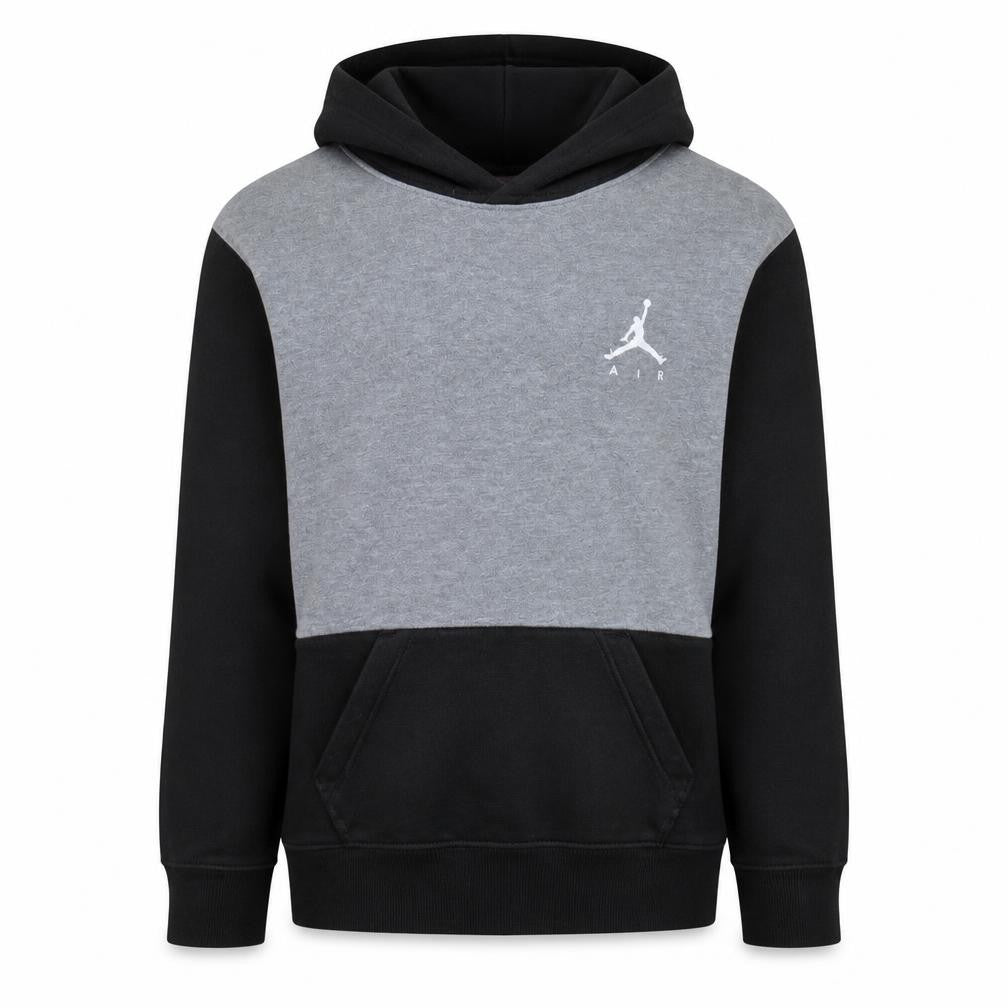 Front view of Jordan boys’ grey black pullover hoodie 12-13 years cotton blend air logo