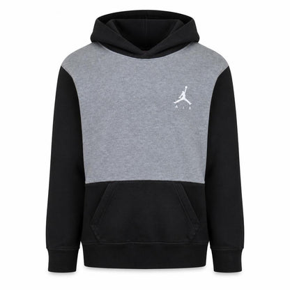 Front view of Jordan boys’ grey black pullover hoodie 12-13 years cotton blend air logo