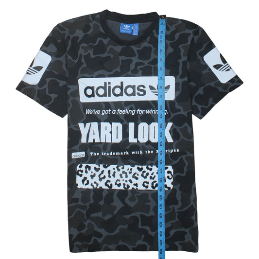 Adidas Men Black Camo Graphic Print Crew Neck Short Sleeve T-Shirt Size S
