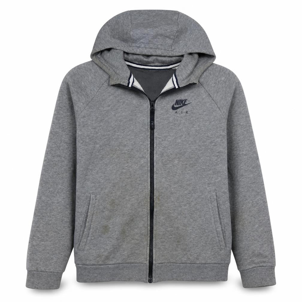 Front view of Nike boys’ grey full zip hoodie sweatshirt 13-15 years gym air logo