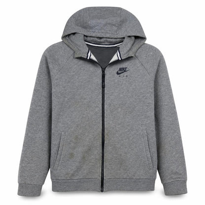 Front view of Nike boys’ grey full zip hoodie sweatshirt 13-15 years gym air logo