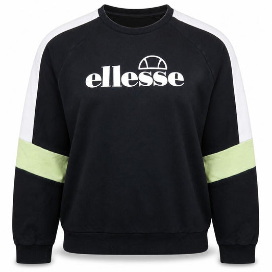 Front view of Ellesse Women Black Colourblock Logo Sweatshirt UK 12 Crew Neck