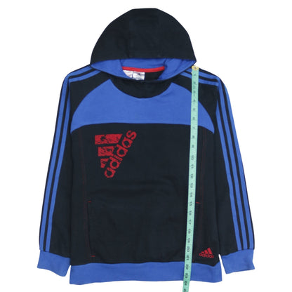 Adidas Boys Black Blue Hooded Pullover Sweatshirt 13-14 Years Logo Design