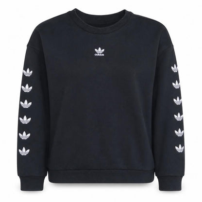 Front view of Adidas Women Black Crew Neck Sweatshirt XS Cotton Logo Long Sleeve