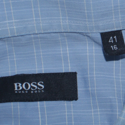 Hugo Boss Men's Blue Checked Long Sleeve Cotton Shirt Size 16 Regular Fit