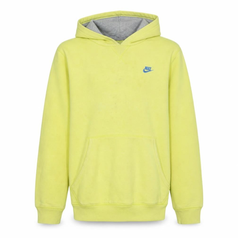 Front view of Nike boys’ yellow pullover hoodie sweatshirt 12-13 years fleece logo