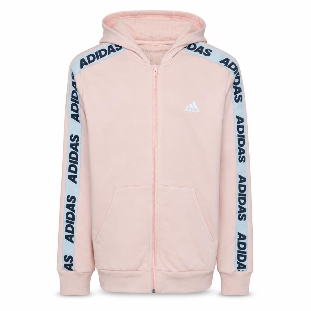 Front view of Adidas girls’ pink full zip logo hoodie 14-15 years