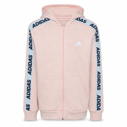 Front view of Adidas girls’ pink full zip logo hoodie 14-15 years