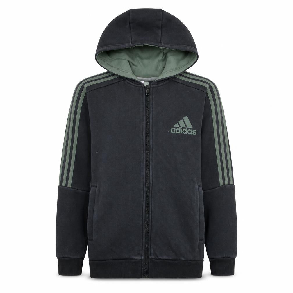 Front view of Adidas boys’ black full zip hoodie 13-14 years hooded sports sweatshirt