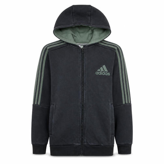 Front view of Adidas boys’ black full zip hoodie 13-14 years hooded sports sweatshirt