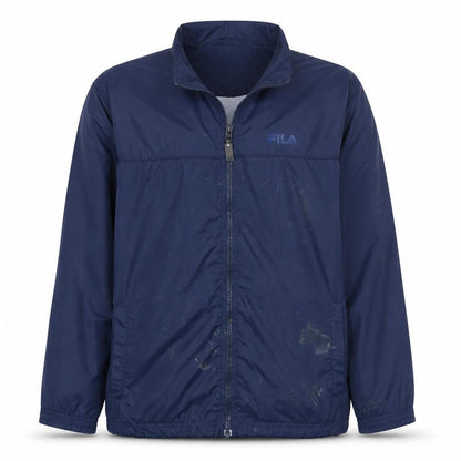 Front view of Fila boys’ blue, size 16, windbreaker jacket full zip lightweight sportswear
