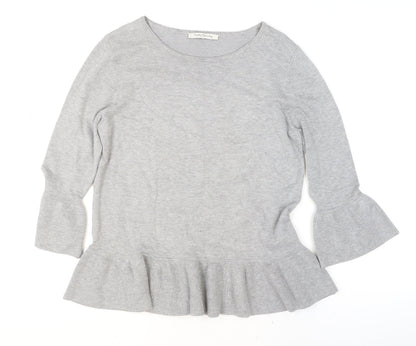Betty Barclay Women Grey Ruffle Hem 3/4 Sleeve Knit Jumper Size 12