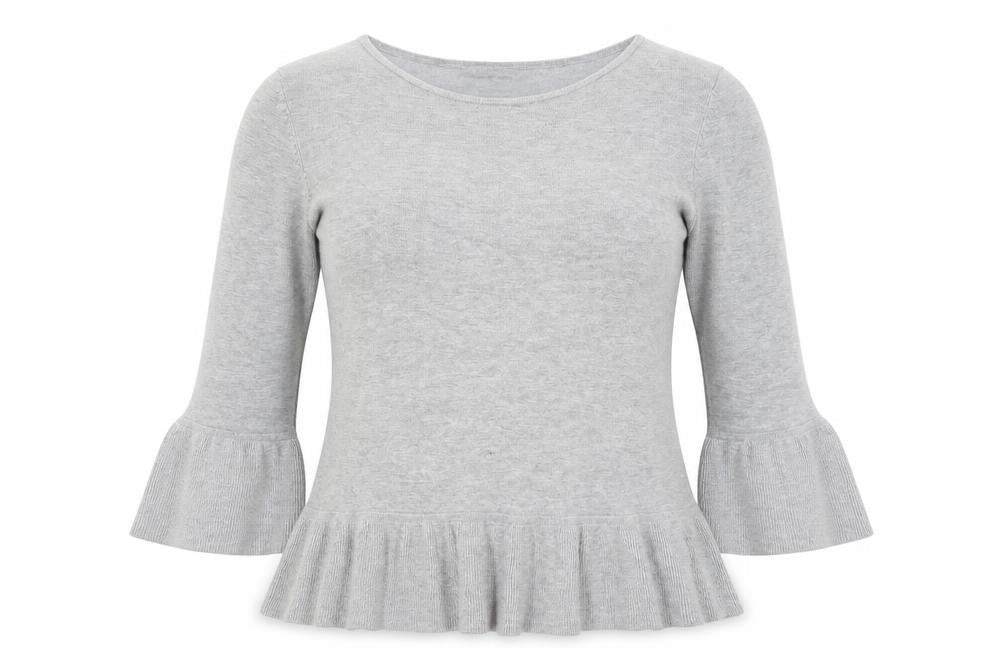Betty Barclay Women Grey Ruffle Hem 3/4 Sleeve Knit Jumper Size 12