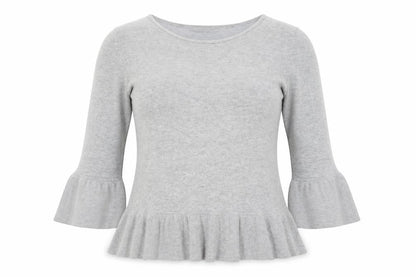 Betty Barclay Women Grey Ruffle Hem 3/4 Sleeve Knit Jumper Size 12