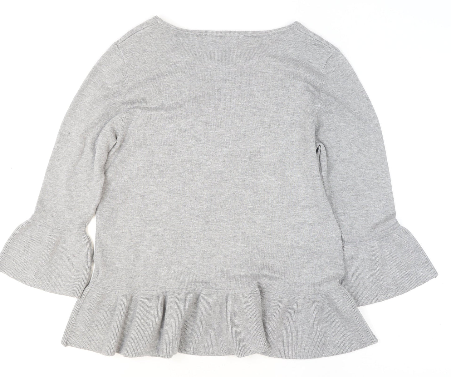 Betty Barclay Women Grey Ruffle Hem 3/4 Sleeve Knit Jumper Size 12