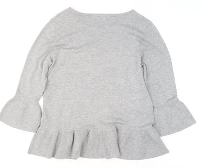 Betty Barclay Women Grey Ruffle Hem 3/4 Sleeve Knit Jumper Size 12