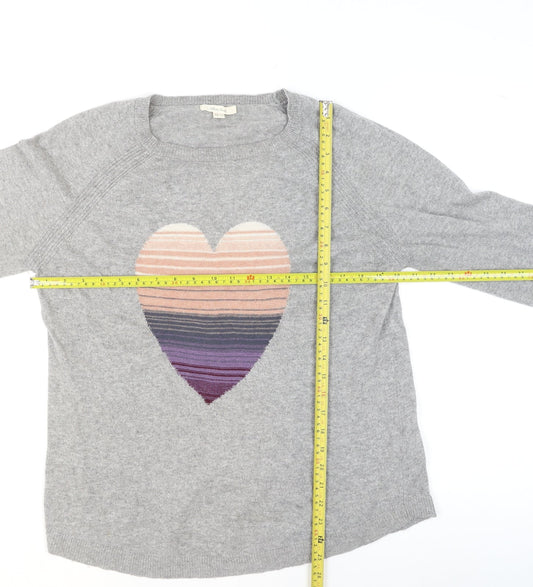 White Stuff Women's Grey Heart Pullover Jumper Size 14