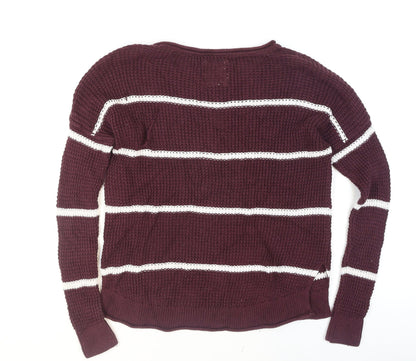 Hollister Women’s Purple Striped Chunky Knit Jumper XS