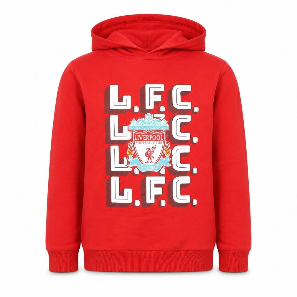 Front view of LC Waikiki boys’ red l.f.c. pullover hoodie 11-12 years football logo